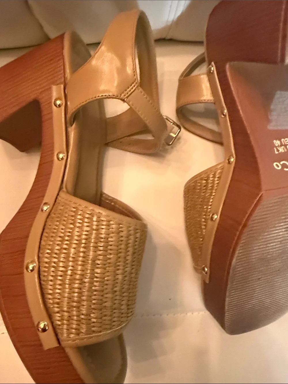 Woven Tan Platform Sandals with Ankle Strap